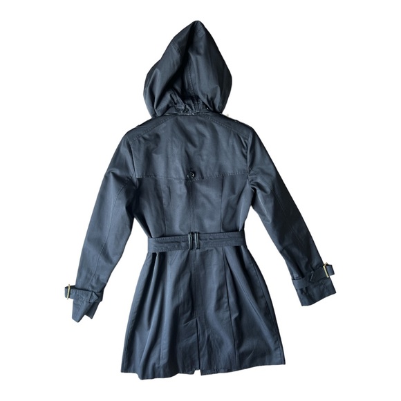 Cole Haan Signature Women’s Black Trench Coat Mid Length Removable Hood, Small - Picture 2 of 11